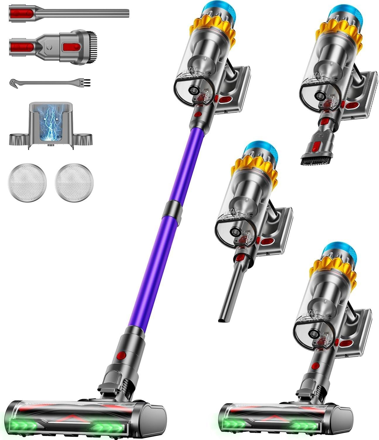 Cordless Vacuum Cleaner, 650W 55KPA 70Min Powerful Vacuum Cleaners for Home, Self-Standing Stick Vacuum Cordless Rechargeable/ Anti-Tangle/OLED Screen/1.8L Cup for Home Pet Hair/Carpet/Hardwood Floor